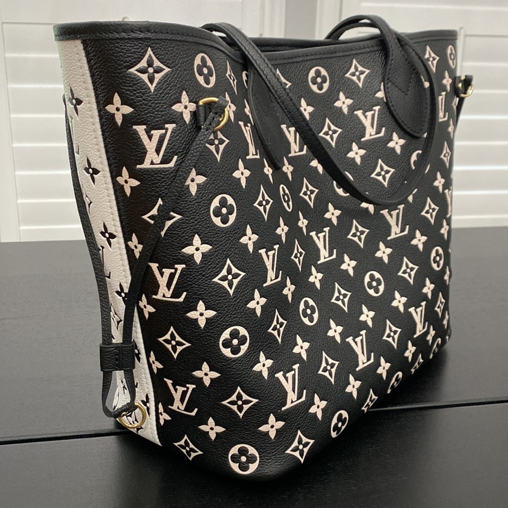 Louis Vuitton Black and White Leather Limited Edition Neverfull Tote Bag